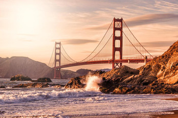 Golden Gate Bridge from Baker Beach at Dusk Photo Photograph Cool Wall Decor Art Print Poster 36x24