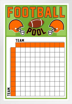 Orange Football Squares Board 100 Party Decorations 2023 Pool Board Blocks Supplies Super Large Boxes Betting Game Bowl Score Themed Decor White Wood Framed Poster 14x20