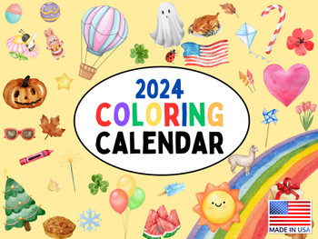 Kids Coloring Calendar 2024 Wall Calender Monthly Learning For Home 12 Month