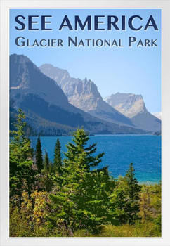 Glacier National Park by Zack Frank Montana Creative Action Network See America National Parks Travel Retro Vintage Style White Wood Framed Poster 14x20