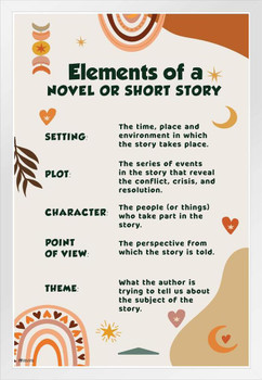 Elements of a Story Poster Literature Reading Poster For Classroom Rainbow Boho Decor White Wood Framed Poster 14x20