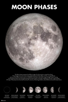 Laminated Moon Phase Poster Space Decor Poster Dry Erase Sign 12x18