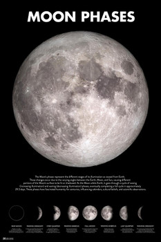 Laminated Moon Phase Poster Space Decor Poster Dry Erase Sign 24x36
