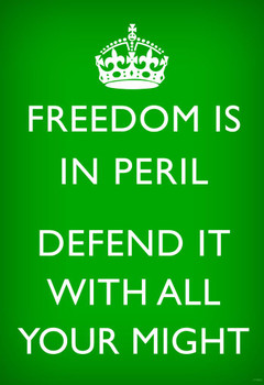 Laminated Freedom Is In Peril Defend It With All Your Might British WWII Motivational Green Poster Dry Erase Sign 16x24