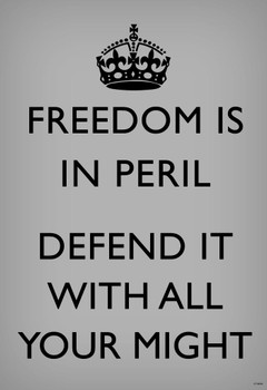 Laminated Freedom Is In Peril Defend It With All Your Might British WWII Motivational Grey Poster Dry Erase Sign 16x24