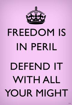 Laminated Freedom Is In Peril Defend It With All Your Might British WWII Motivational Pink Poster Dry Erase Sign 16x24