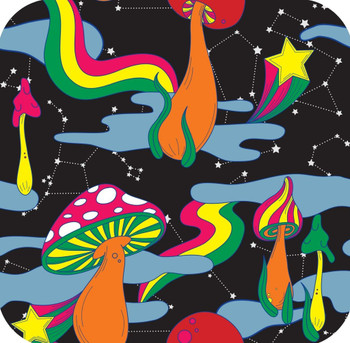 70s Retro Style Cosmic Trippy Mushrooms Black Premium Drink Coaster Resin With Cork Backing 70s Retro Style Cosmic Trippy Mushrooms Black Premium Drink Coaster Resin With Cork Backing