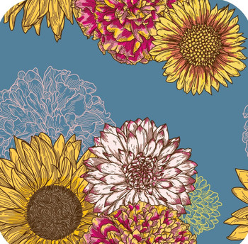 Autumn Floral Sunflowers Mums Blue Premium Drink Coaster Resin With Cork Backing