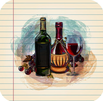 Grapes And Two Wine Bottles Drawing On Ruled Paper Premium Drink Coaster Resin With Cork Backing Grapes And Two Wine Bottles Drawing On Ruled Paper Premium Drink Coaster Resin With Cork Backing