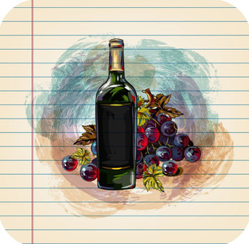 Grapes And Wine Bottle Drawing On Ruled Paper Premium Drink Coaster Resin With Cork Backing Grapes And Wine Bottle Drawing On Ruled Paper Premium Drink Coaster Resin With Cork Backing