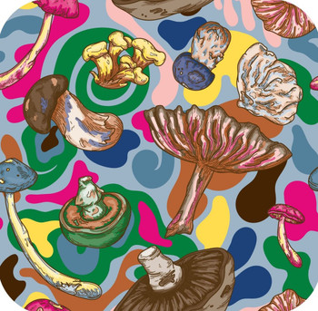 Psychedelic Forest Mushrooms With Brightly Colored Hippie Swirls Light Blue Premium Drink Coaster Resin With Cork Backing Psychedelic Forest Mushrooms With Brightly Colored Hippie Swirls Light Blue Premium Drink Coaster Resin With Cork Backing