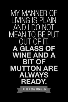 George Washington My Manner Of Living Is Plain Black Cool Wall Art Print Poster 12x18