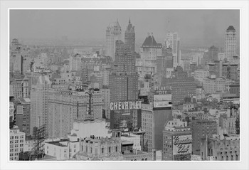 New York City NYC Skyline Black and White Aerial Archival Photograph Photo Photograph White Wood Framed Poster 20x14