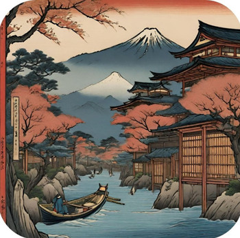 Woodblock Style Print V6 Drink Coaster Woodblock Style Print V6 Drink Coaster