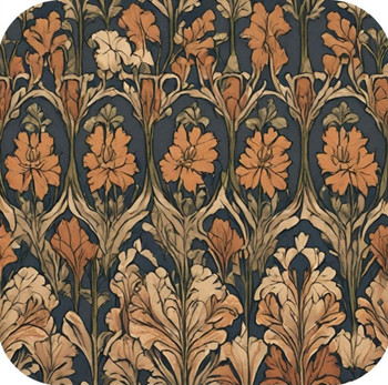 British Arts And Craft Pattern Persimmon Navy And Tan V3 Drink Coaster