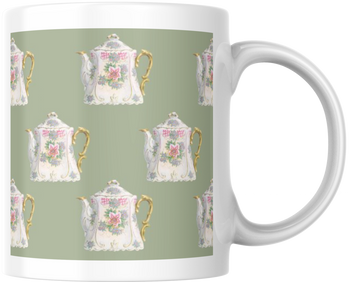 Carols Rose Garden Watercolor Pink Flower Fancy Teapot Wallpaper Design Ceramic Coffee Mug Tea Cup Fun Novelty Gift 12 oz