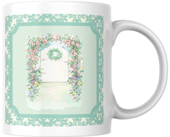 Carols Rose Garden Watercolor Flower Arch Trellis Gate Ceramic Coffee Mug Tea Cup Fun Novelty Gift 12 oz