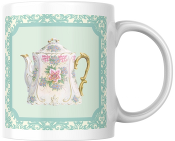 Carols Rose Garden Watercolor Pink Flower Fancy Teapot Ceramic Coffee Mug Tea Cup Fun Novelty Gift 12 oz