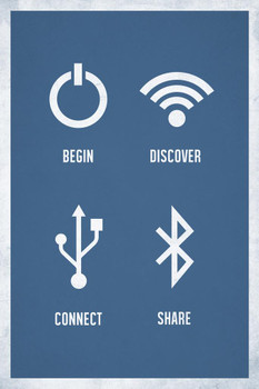 Begin Discover Connect Share Blue Cool Wall Art Print Poster 24x36