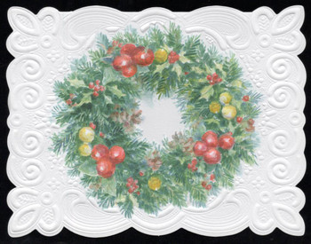 SET OF 3 - Christmas Holiday Wreaths Portfolio Boxed Note Cards by Carol Wilson. 10 embossed 4x5 Die-Cut Notecards and Matching Envelopes in Decorative Gift Box with Magnetic Flap. NCPX2367