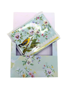 SET OF 3 - Pansy Flower and Warbler Bird Portfolio Boxed Note Cards by Carol Wilson. 10 embossed 4x5 Die-Cut Notecards and Matching Envelopes in Decorative Gift Box with Magnetic Flap. NCP2449