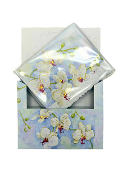 SET OF 3 - White Orchid Portfolio Boxed Note Cards by Carol Wilson. 10 embossed 4x5 Die-Cut Notecards and Matching Envelopes in Decorative Gift Box with Magnetic Flap. NCP2213