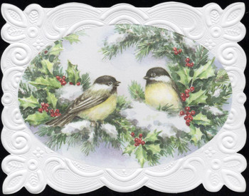SET OF 3 - Christmas Holiday Chickadee Birds Portfolio Boxed Note Cards by Carol Wilson. 10 embossed 4x5 Die-Cut Notecards and Matching Envelopes in Decorative Gift Box with Magnetic Flap. NCPX2043