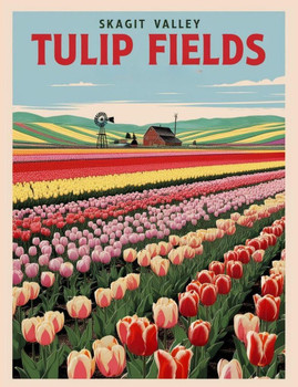 SET OF 3 - Washington Skagit Valley Tulip Fields Retro Travel Poster Art Box of 10 Blank Note Cards 4x5