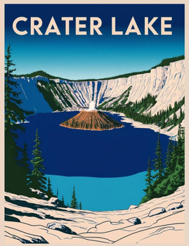 SET OF 3 - Washington Crater Lake Retro Travel Poster Art Box of 10 Blank Note Cards 4x5