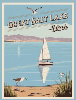 SET OF 3 - Utah Great Salt Lake Retro Travel Poster Box of 10 Blank Note Cards 4x5