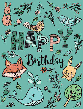 SET OF 3 - Spring Doodles Happy Birthday Cute Rabbit Birds Fox Whale Teal Box of 10 Blank Note Cards 4x5