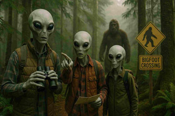 Alien Bigfoot Encounter Sci Fi Conspiracy Theory Wall Art Print Poster 16x24