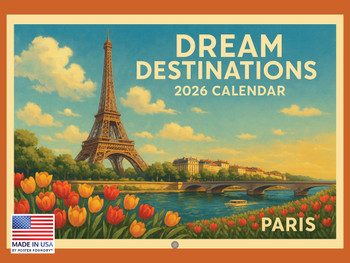 Vintage World Travel Calendar 2026 Monthly Wall Calender 12 Month | American Made In The USA