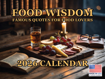 Foodie Wisdom Calendar 2026 Famous Food Lover Quotes Monthly Wall Calender 12 Month | American Made In The USA