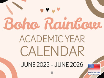 Boho Rainbow Calendar 2025-2026 Year 13 Month June to June 05-06 | American Made In The USA