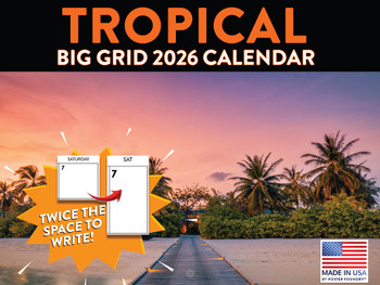 Tropical Big Grid Calendar 2026 Monthly Wall Calender 12 Month | American Made In The USA