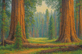 Sequoia National Park Pointillist Giant Trees Forest Wall Art Print Poster 24x36