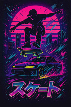 Vaporwave City Skater Retro Neon Cool Wall Art Print Poster 12x18