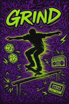 Grind Skateboard Neon City Cool Wall Art Print Poster 24x36