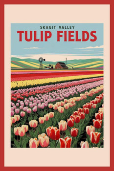 Washington Skagit Valley Tulip Fields Travel Poster Cool Wall Art Print Poster 16x24