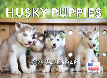 Siberian Husky Puppy Calendar 2026 Monthly Wall Calender 12 Month | American Made In The USA
