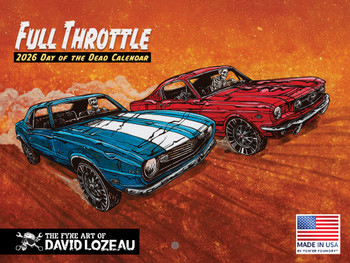 David Lozeau Full Throttle Car Skull Calendar 2026 Skeleton Monthly Wall Calender 12 Month | American Made In The USA