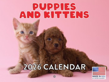 Puppies and Kittens Calendar 2026 Puppy Kitten Kitty Monthly Wall Calender 12 Month | American Made In The USA