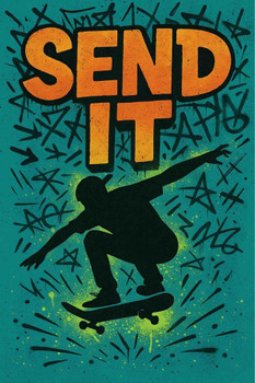 Send It Skateboard Trick Street Art Cool Wall Art Print Poster 24x36