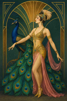 Art Deco Poster Vintage Peacock Girl Decor 1920s Artwork Woman Picture Cool Wall Art Print Poster 12x18