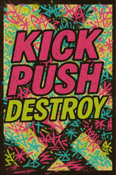 Kick Push Destroy Skateboard Art Graffiti Cool Wall Art Print Poster 12x18