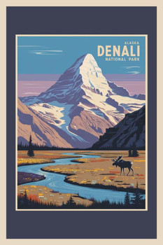 Alaska Denali National Park Retro Travel Poster Cool Wall Art Print Poster 12x18