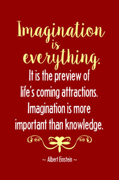 Albert Einstein Imagination Is Everything Lifes Coming Attractions Motivational Red Cool Wall Art Print Poster 16x24