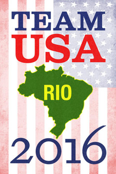 Laminated Rio De Janeiro Team USA 2016 Summer Games Brazil American Flag Poster 12x18
