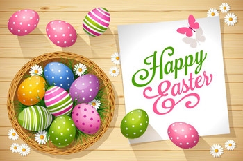 Happy Easter Colorful Eggs Basket White Daisy Cool Wall Art Print Poster 24x16